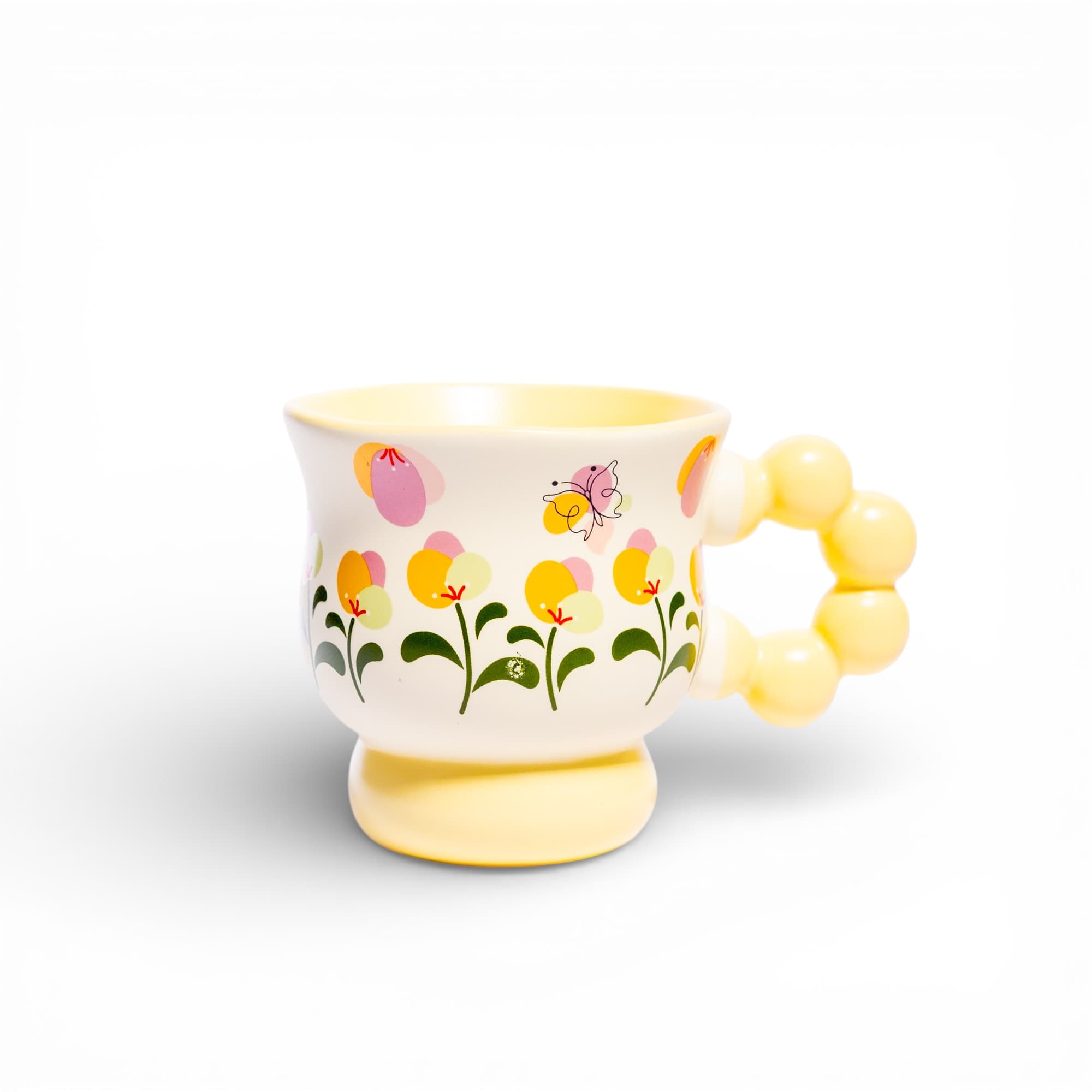 Ceramic Mug with Floral Design and Bubble Handle