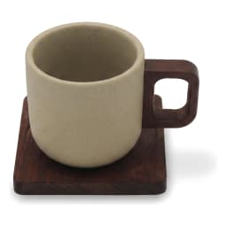 Ceramic Mug with Wood Handle & Wooden Coaster - Beige - view 2