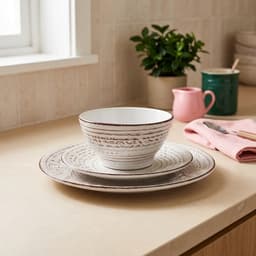 Dinnerware Set porcelain - 24Pcs Rustic White & Brown - view 1