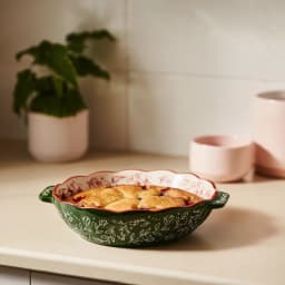 Porcelain Dish with Handles - Green & Floral Design - view 1