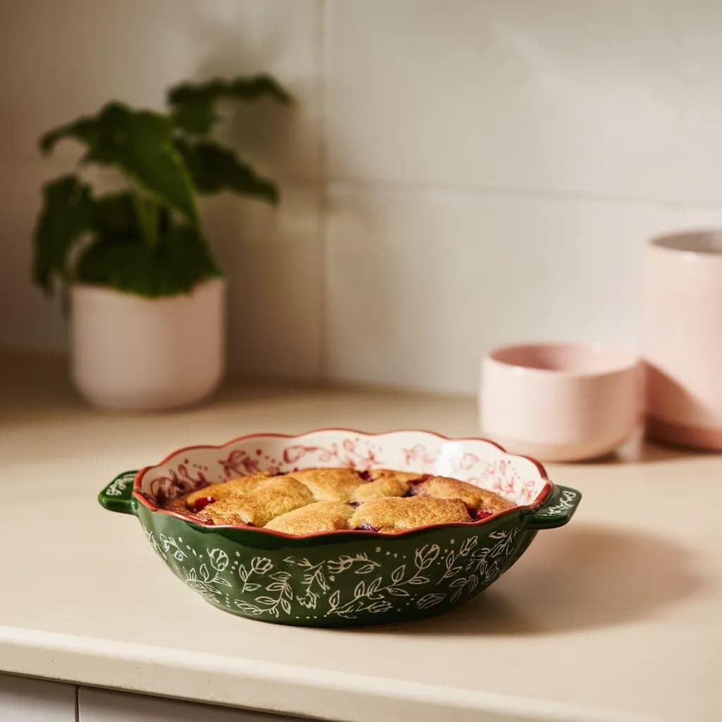 Porcelain Dish with Handles - Green & Floral Design