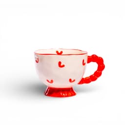Ceramic Mug with Red Hearts & Wavy Handle - view 1