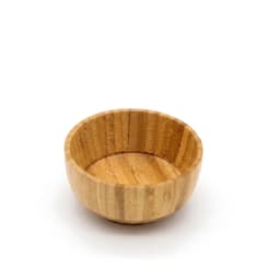 Light brown natural wood 7-piece nested bowl set on a white background, showing one large round bowl with six smaller bowls… - view 4