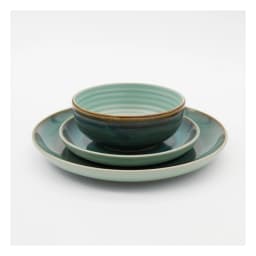 18-Piece porcelain Dinnerware Set - Teal with Brown Rim - view 3