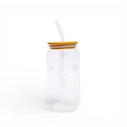 Glass Tumbler with Bamboo Lid & Straw - Gold Hearts - view 1