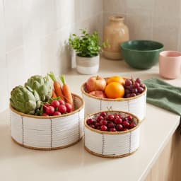 Khous Storage Baskets Set - 3 Round White & Tan Organizers - view 7