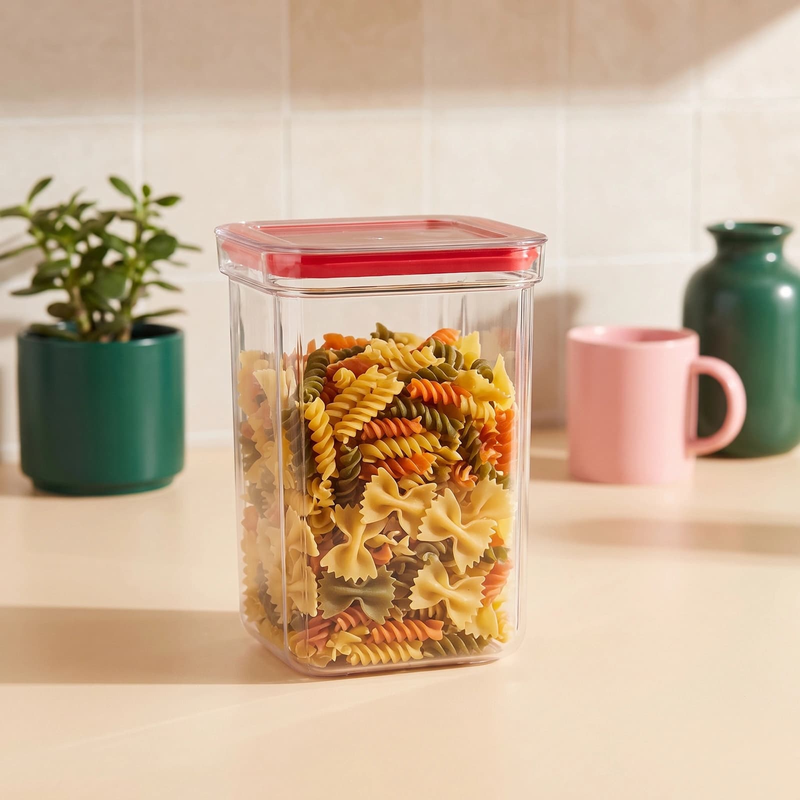 Plastic Storage Container - Clear with Red Lid