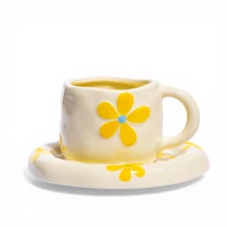 Ceramic Mug & Saucer Set - Yellow Floral Design - view 1