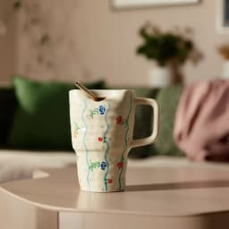 Porcelain Mug with Straw Slot - Cream Floral Design - view 3