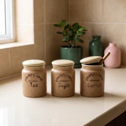 Porcelain Storage Jar Set - Tea, Coffee, Sugar - 3 Pcs Beige - view 1