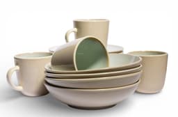 Ceramic Dinnerware Set - Beige & Green Two-Tone - view 2