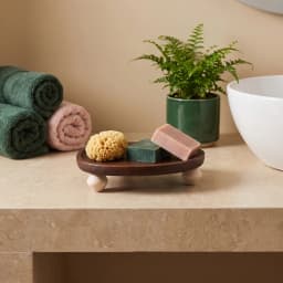 Dark Brown Wood Serving Tray with Light Wood Legs - view 1