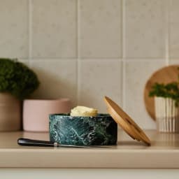Ceramic Butter Dish with Knife - Green Marble - view 2