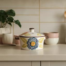 Porcelain Lidded Serving Pot - Multi-Color Floral Design - view 1