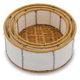 Khous Storage Baskets Set - 3 Round White & Tan Organizers - view 4