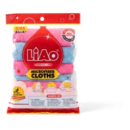 Pack of 6 pink and blue microfiber cleaning cloths, 30x30cm, in clear plastic packaging on a white background. - view 2