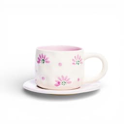 Ceramic Mug & Saucer Set - Pink Floral Design - view 1