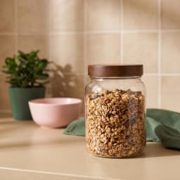 Glass Storage Jar with Brown Lid - Clear - view 1