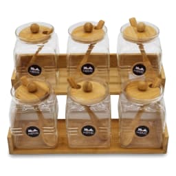 Glass Storage Jars with Wood Lids & Spoons - Set of 6 - view 2