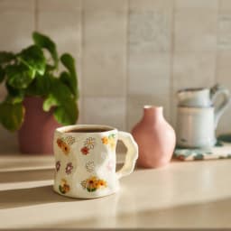 Cream Porcelain Mug with Wavy Floral Design - view 3