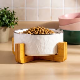 Ceramic Bowl with Bamboo Stand - Cream Porcelain - view 1