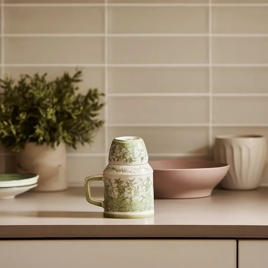 Porcelain Jug & Cup Set - Green Floral