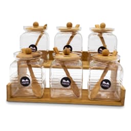 Glass Storage Jars with Wood Lids & Spoons - Set of 6 - view 3