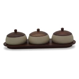Porcelain & Wood Storage Jar Set with Tray - 3 Jars - view 3