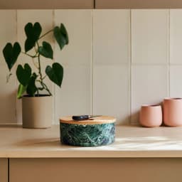Ceramic Butter Dish with Knife - Green Marble - view 1