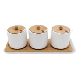 Porcelain Storage Jars Set with Bamboo Lids & Tray - 3 Pcs White - view 2