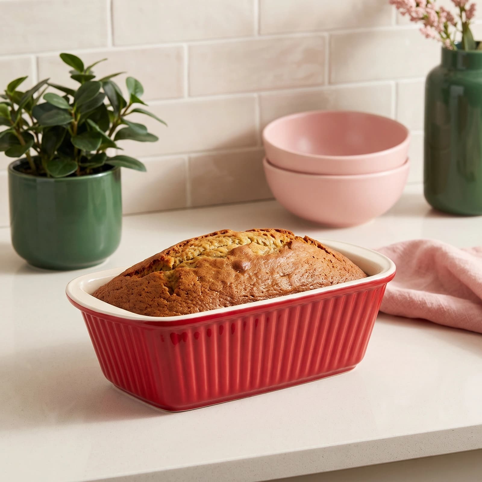 Red Porcelain Loaf Pan - Rectangular Baking Dish - Kitchen essentials