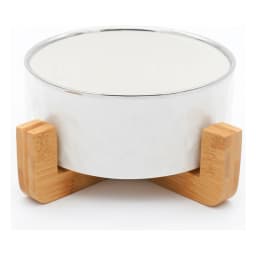 Porcelain Serving Bowl with Wood Stand - White - view 2