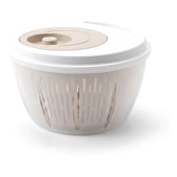Three-piece plastic washing and draining bowl set in light beige and tan colors on a white background, with a perforated lid… - view 3