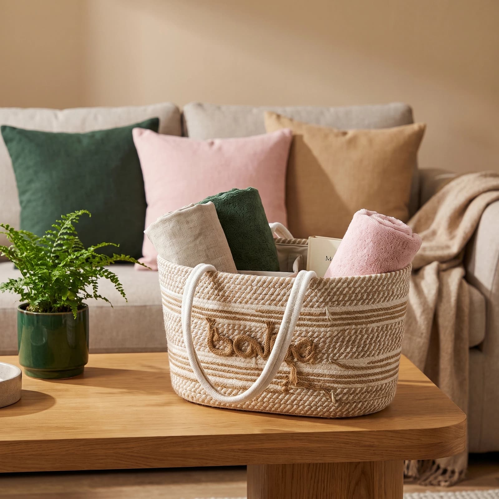 Woven Baby Basket Bag - Cream & Gold - Home Organizers