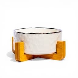 Ceramic Bowl with Bamboo Stand - Cream - view 1