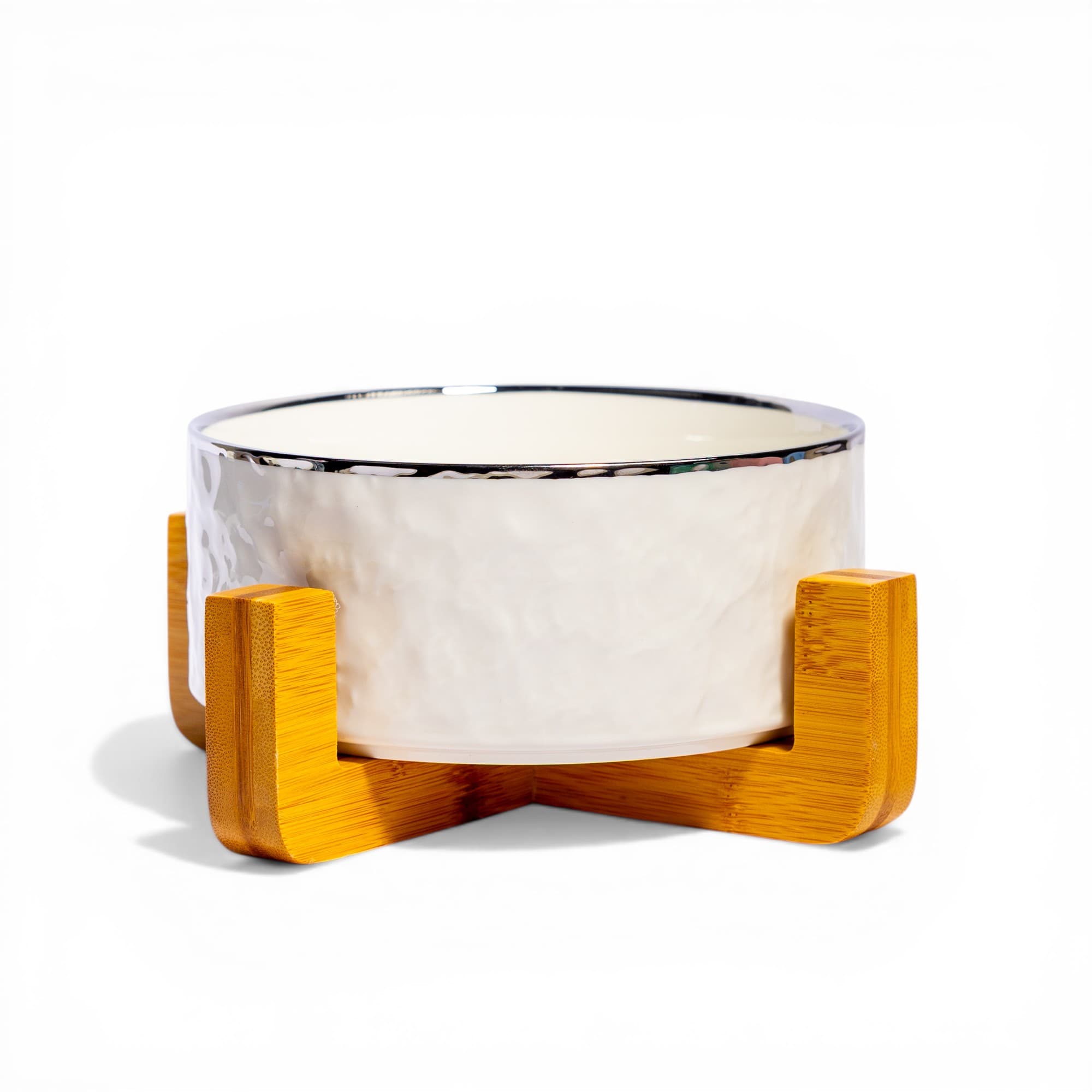 Ceramic Bowl with Bamboo Stand - Cream