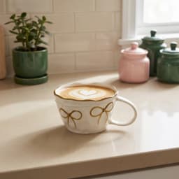 Porcelain Mug with Gold Bow Design - Cream - view 7