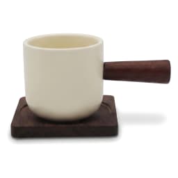 Ceramic Mug with Wooden Handle & Coaster - Cream - view 3