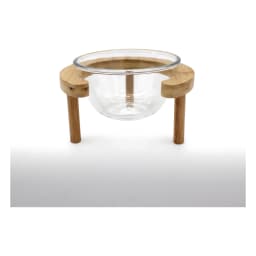 Glass Serving Bowl with Wood Stand - Clear & Light Brown - view 3