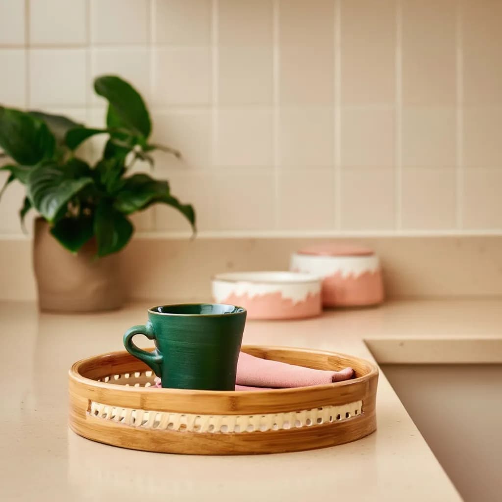Set of 3 Round Bamboo Serving Trays
