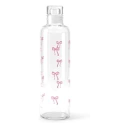 Clear acrylic water bottle with scattered pink bow pattern and a transparent screw cap, on a white background. - view 2