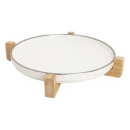 White Porcelain Serving Plate with Wood Stand - view 3