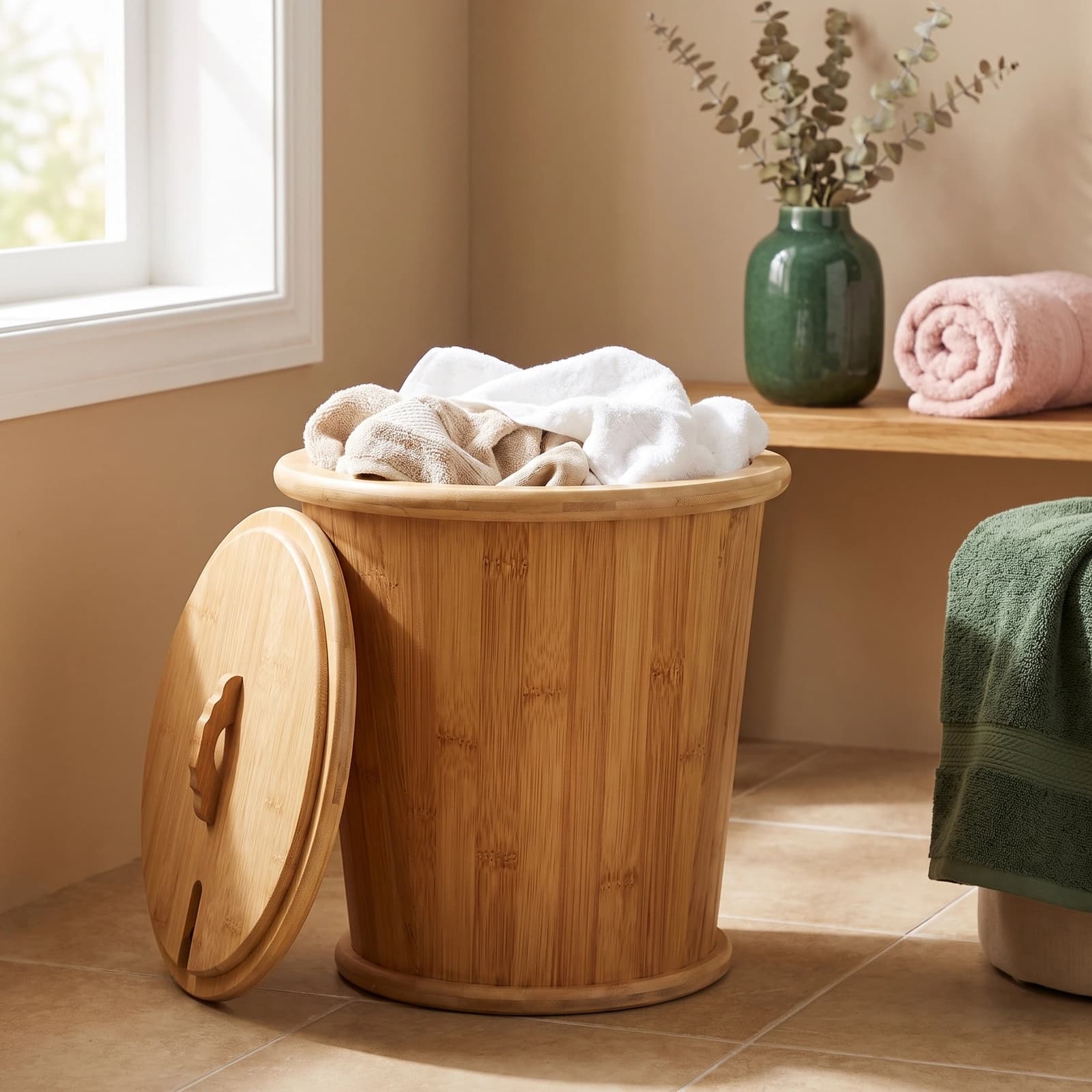 Wood Laundry Basket with Lid