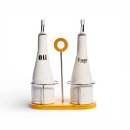 White Porcelain Oil & Vinegar Dispenser Set, 2 Pcs with Bamboo Stand - view 2