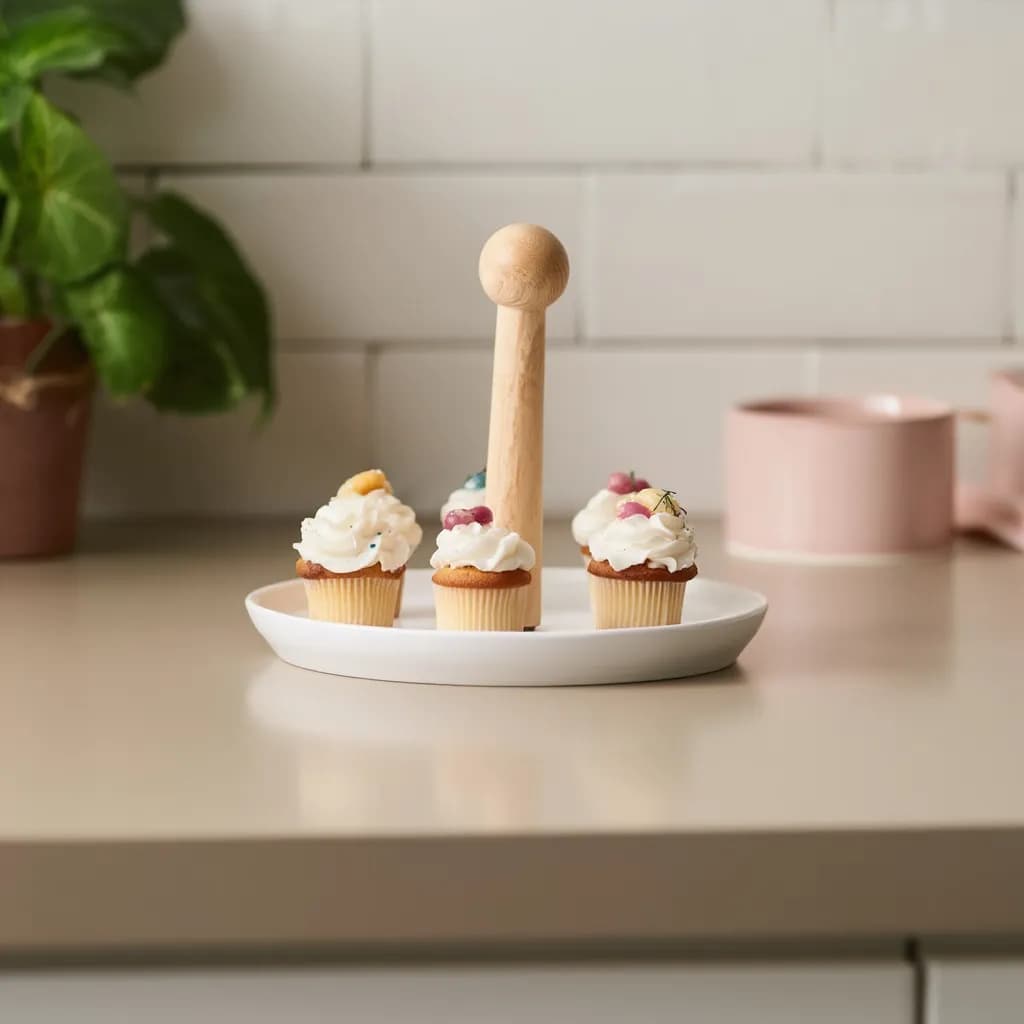 Wood & Porcelain Serving Stand - White Base