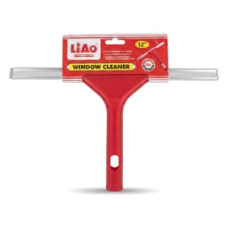 Red and grey telescopic window squeegee with a 12-inch blade on a white background. - view 3