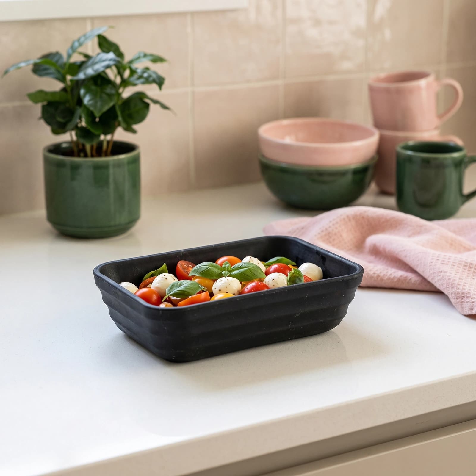 Set of 4 Plastic Rectangular Dishes - Black