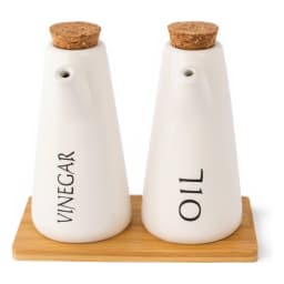 Porcelain Oil & Vinegar Dispenser Set with Wood Tray - view 3