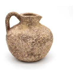 Single rustic brown textured porcelain decorative jug with a handle and small spout on a white background - view 2