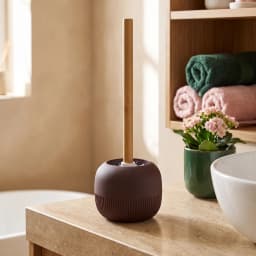 Wood & Plastic Toilet Brush with Holder - Brown - view 1